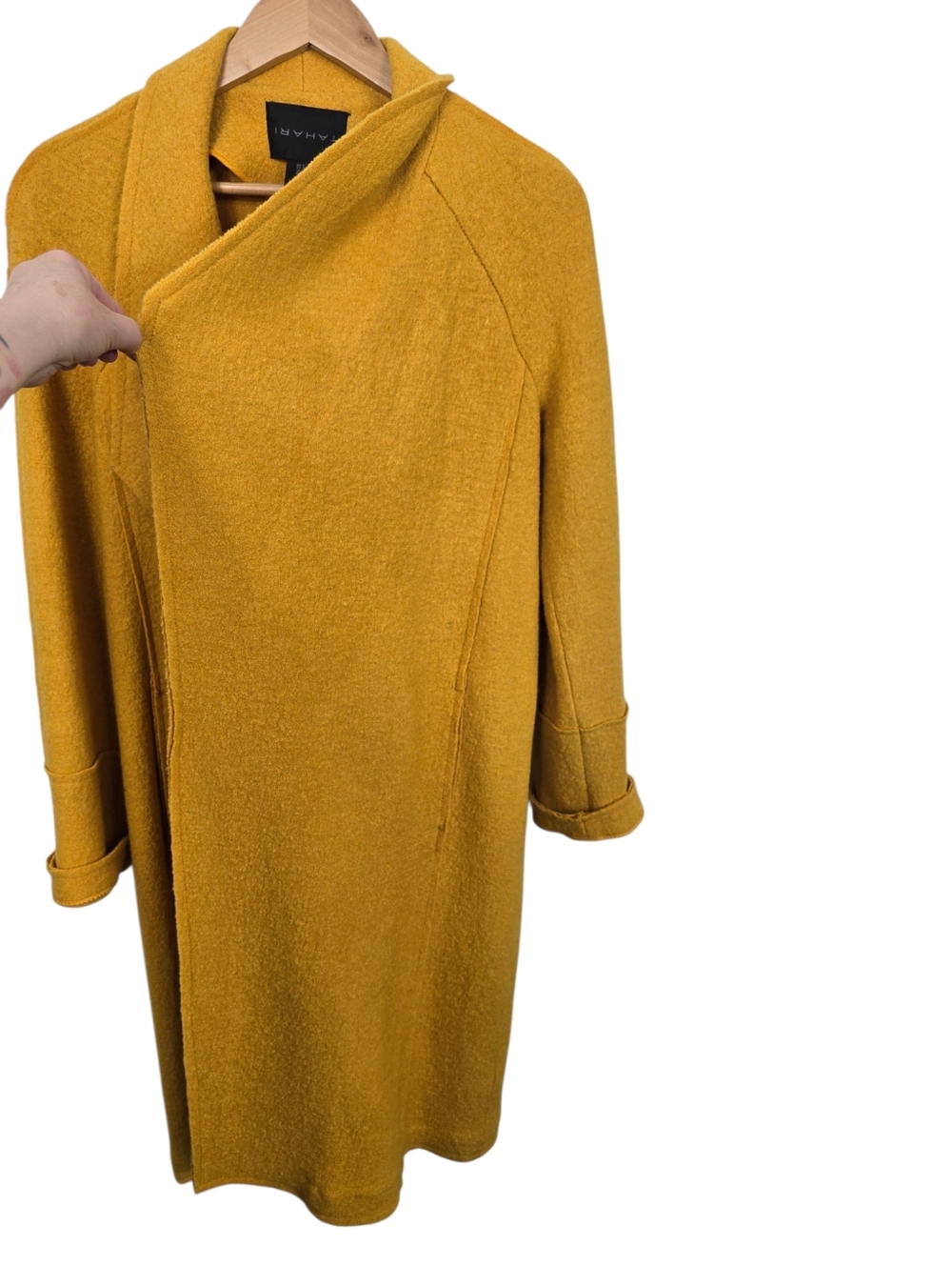 Tahari Drape Front Wool Blend Marigold Shawl Collar Coat Jacket Small - Picture 3 of 10